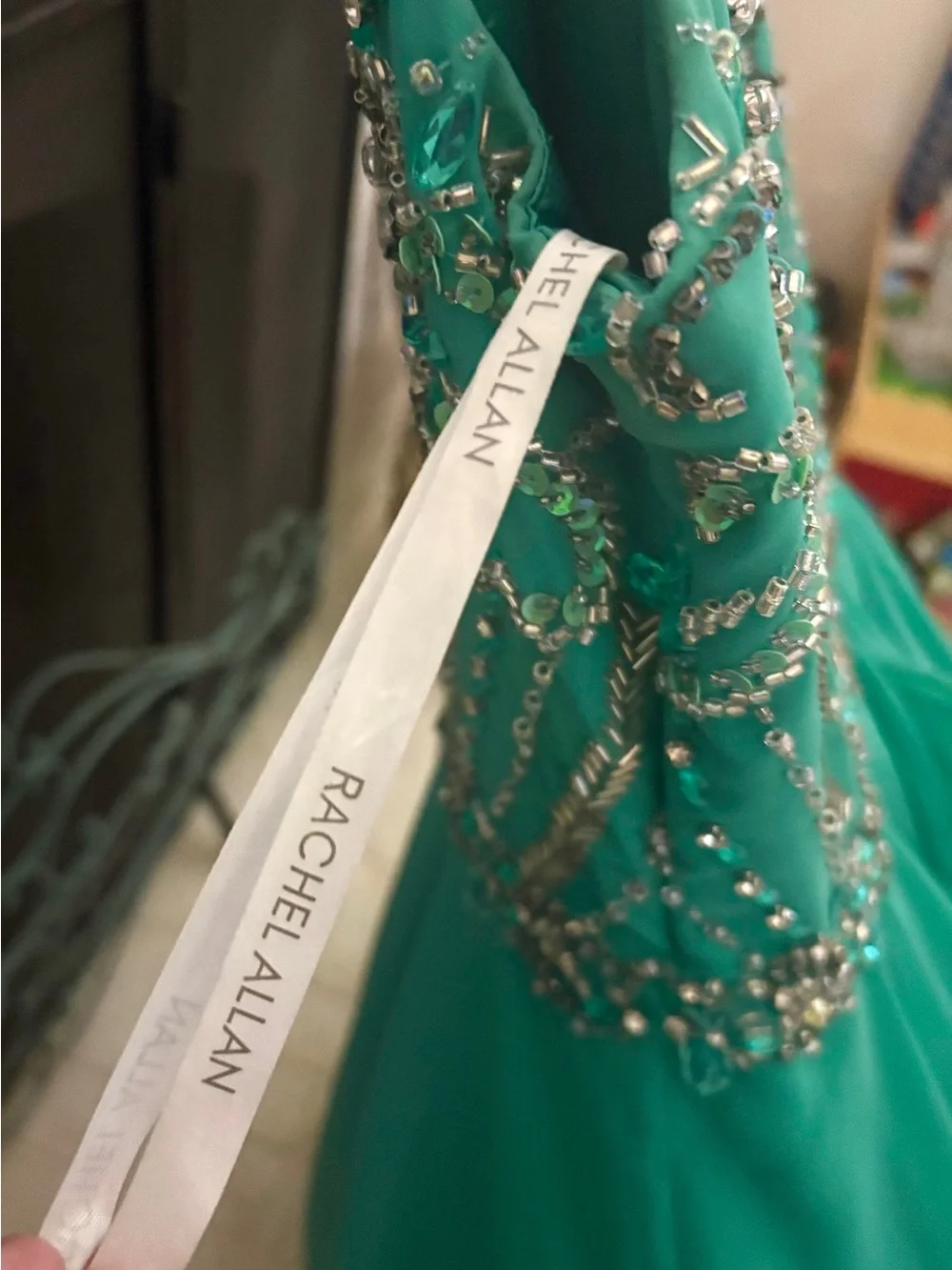 Rachel Allan Perfect Angels Girls Size 12 Green/Teal Embellished Pageant Dress